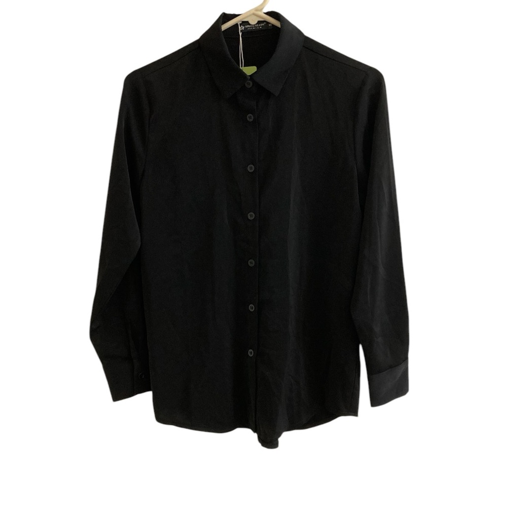 Spring Season Button Shirt Womens Size S Black Long Sleeve Silky Feel NWT